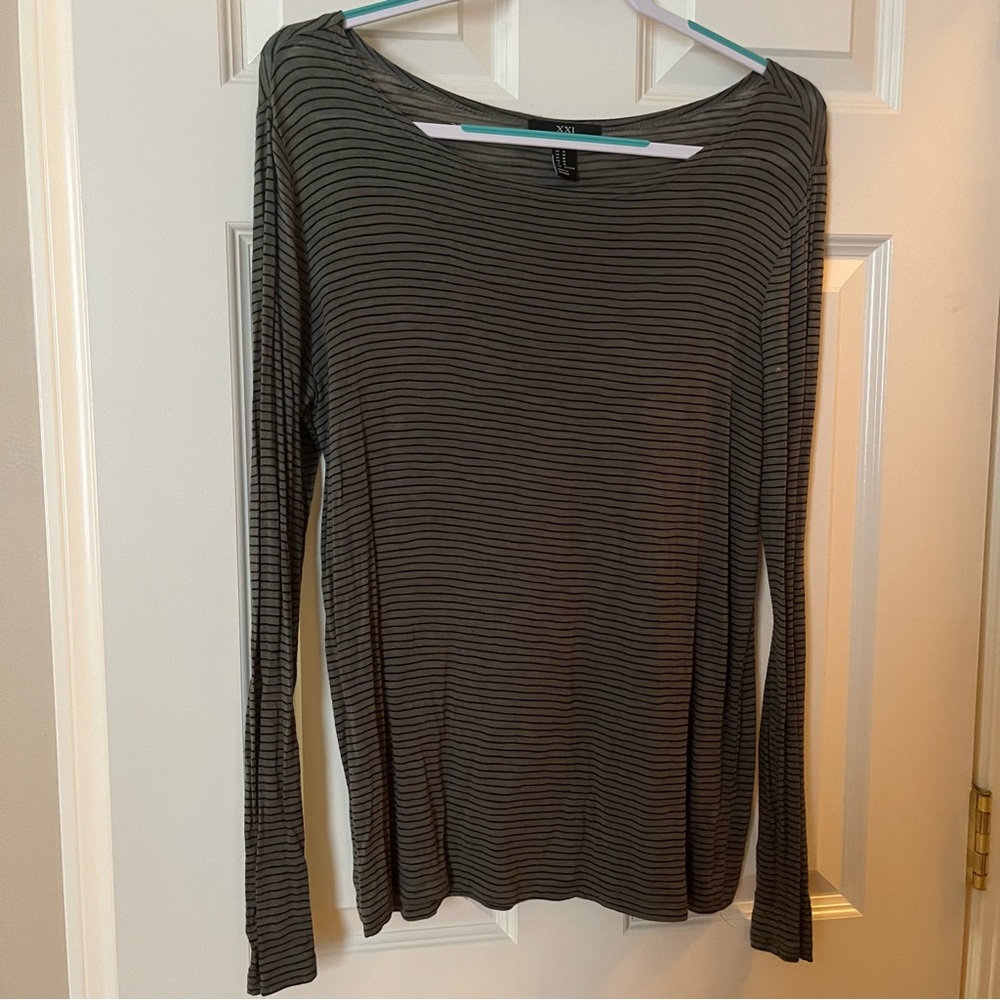 Green striped long sleeve top